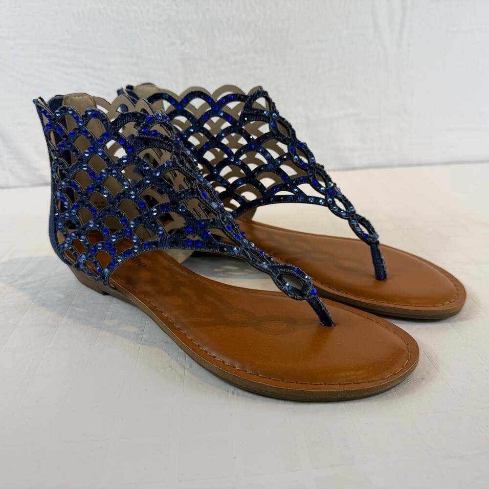 Zigi Soho Melaa caged flat thong fashion sandals blue rhinestone size 8.5